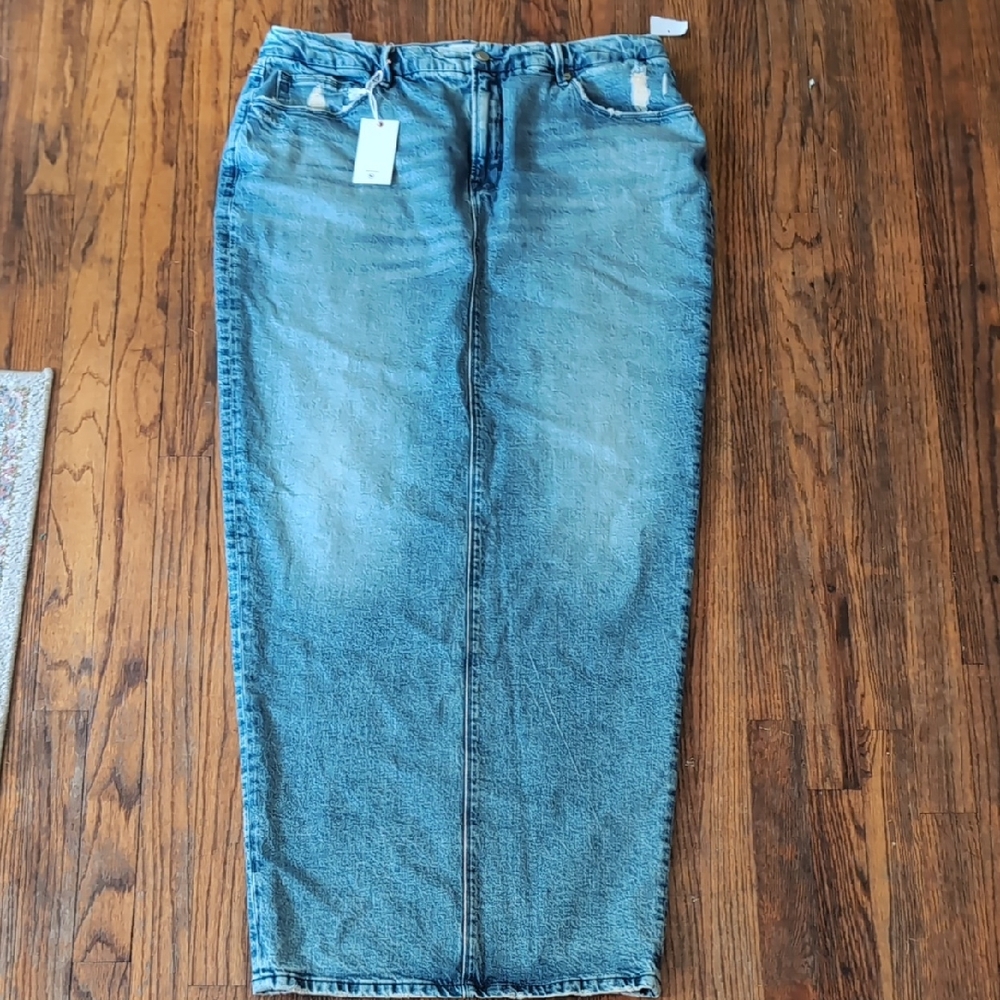 Good American Blue Denim Maxi Skirt